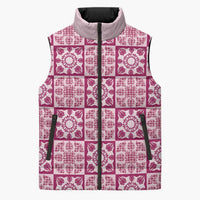 Akala Palaka Quilt Hawaii Sleeveless Puffer Jacket Hawaiian Tropical Monstera Sea Turtle LT14 Unisex Pink - Polynesian Pride