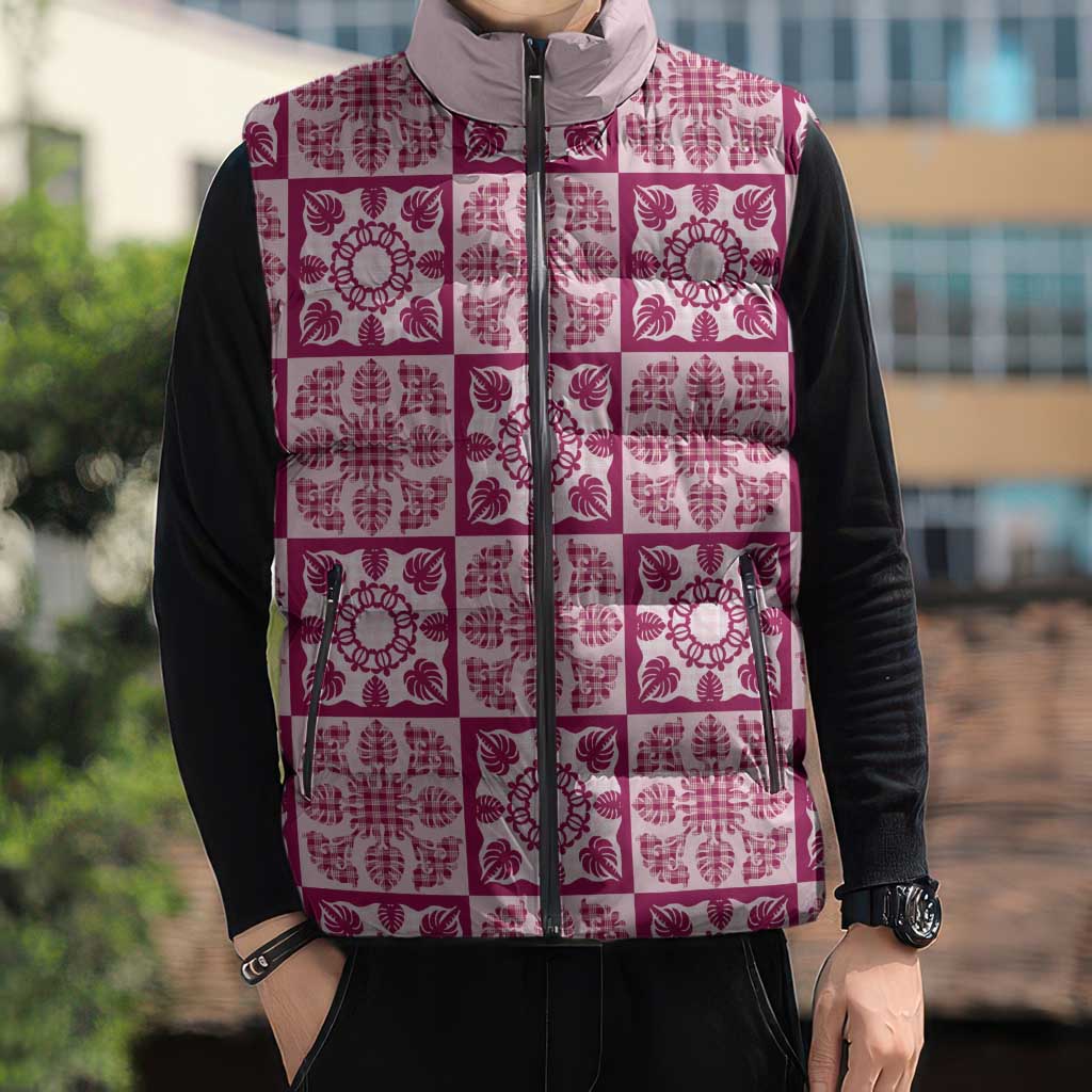 Akala Palaka Quilt Hawaii Sleeveless Puffer Jacket Hawaiian Tropical Monstera Sea Turtle LT14 - Polynesian Pride