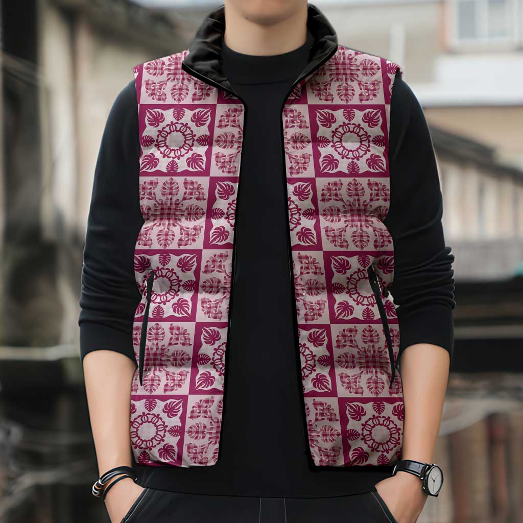 Akala Palaka Quilt Hawaii Sleeveless Puffer Jacket Hawaiian Tropical Monstera Sea Turtle LT14 - Polynesian Pride