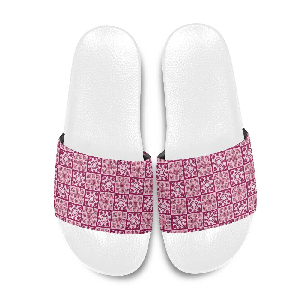 Akala Palaka Quilt Hawaii Slide Sandals Hawaiian Tropical Monstera Sea Turtle LT14 Pink - Polynesian Pride