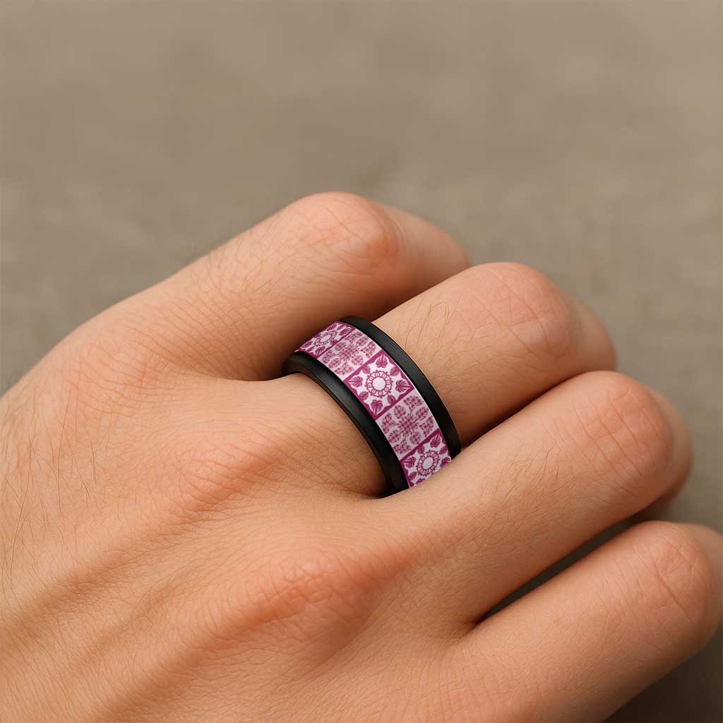 Akala Palaka Quilt Hawaii Spinner Ring Hawaiian Tropical Monstera Sea Turtle LT14 - Polynesian Pride