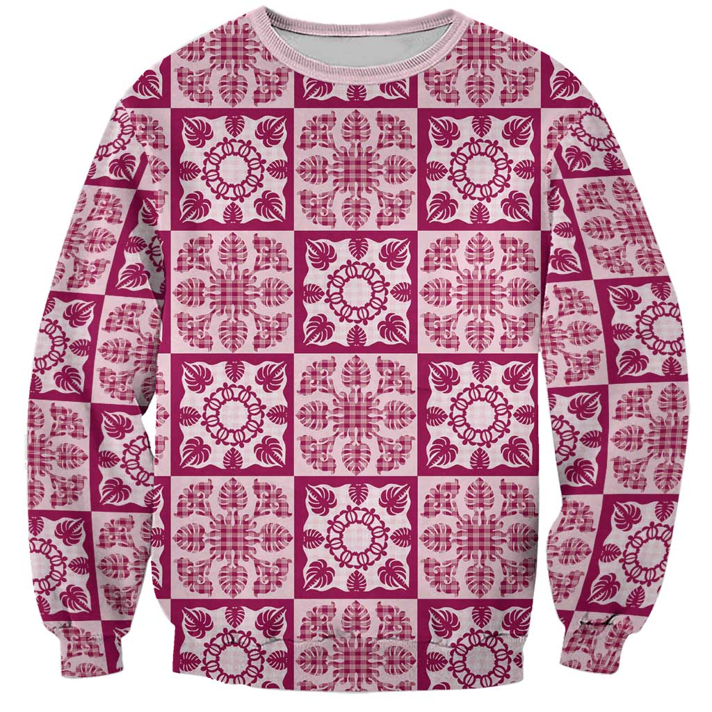 Akala Palaka Quilt Hawaii Sweatshirt Hawaiian Tropical Monstera Sea Turtle LT14 Unisex Pink - Polynesian Pride