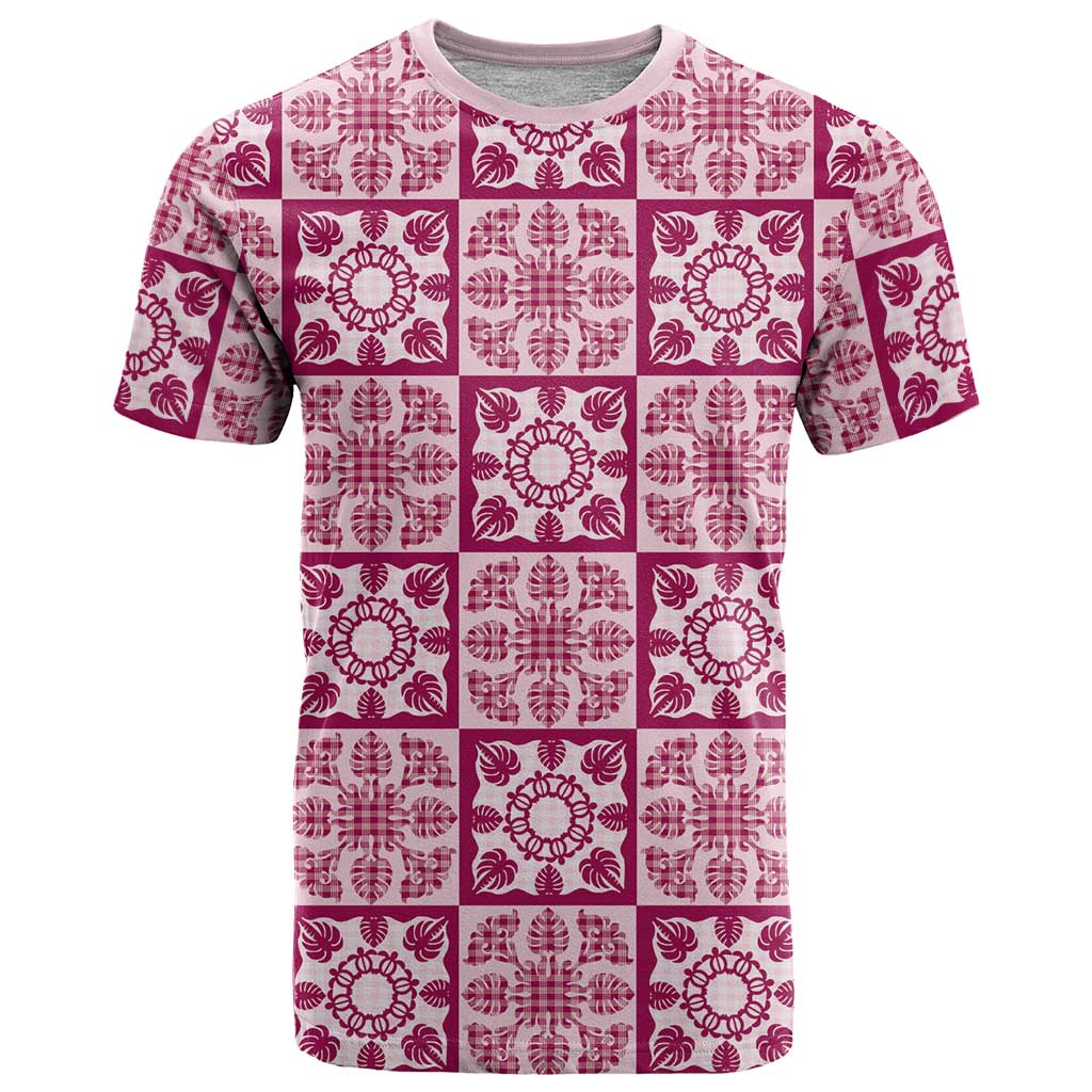 Akala Palaka Quilt Hawaii T Shirt Hawaiian Tropical Monstera Sea Turtle LT14 Pink - Polynesian Pride