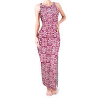 Akala Palaka Quilt Hawaii Tank Maxi Dress Hawaiian Tropical Monstera Sea Turtle LT14 Women Pink - Polynesian Pride