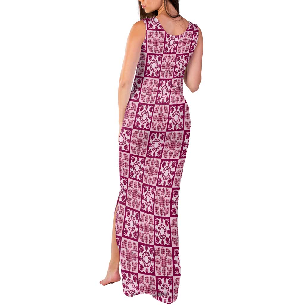 Akala Palaka Quilt Hawaii Tank Maxi Dress Hawaiian Tropical Monstera Sea Turtle LT14 - Polynesian Pride