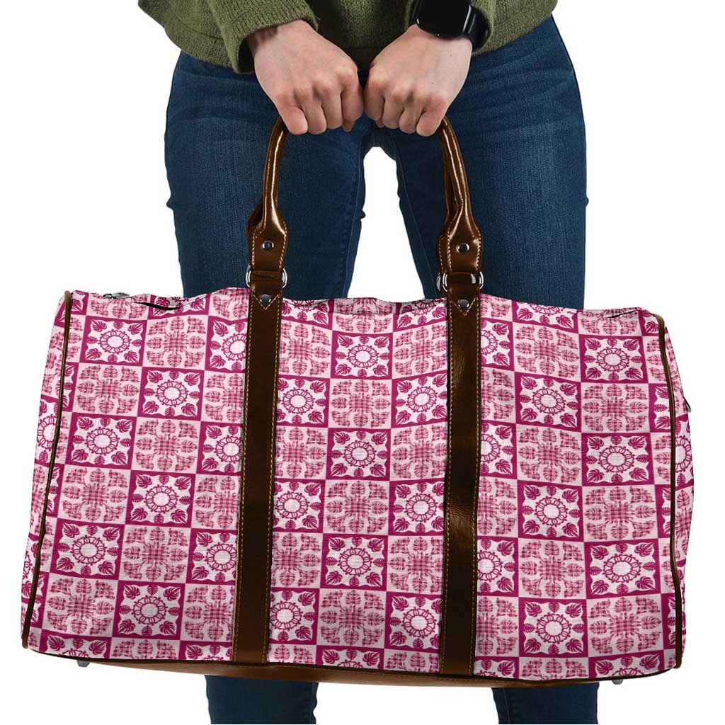 Akala Palaka Quilt Hawaii Travel Bag Hawaiian Tropical Monstera Sea Turtle LT14 Pink - Polynesian Pride