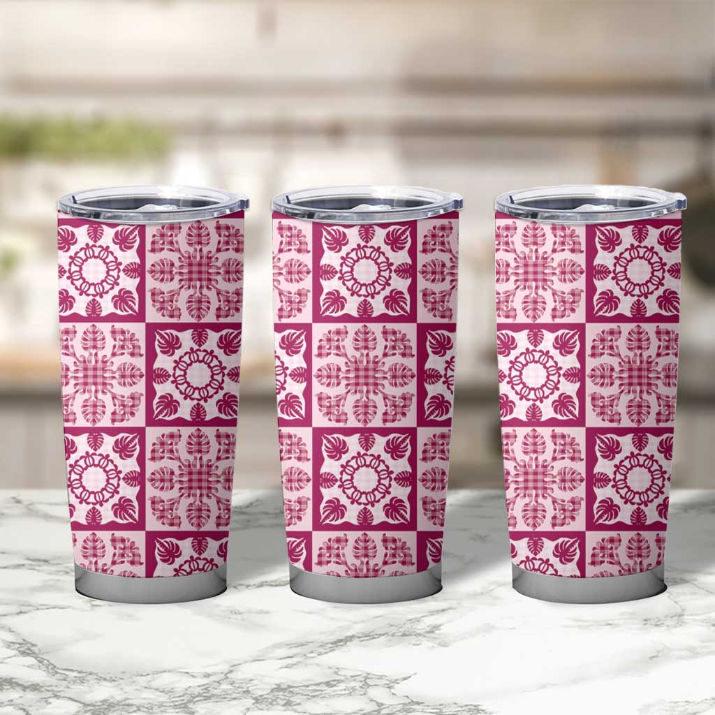 Akala Palaka Quilt Hawaii Tumbler Cup Hawaiian Tropical Monstera Sea Turtle LT14 - Polynesian Pride