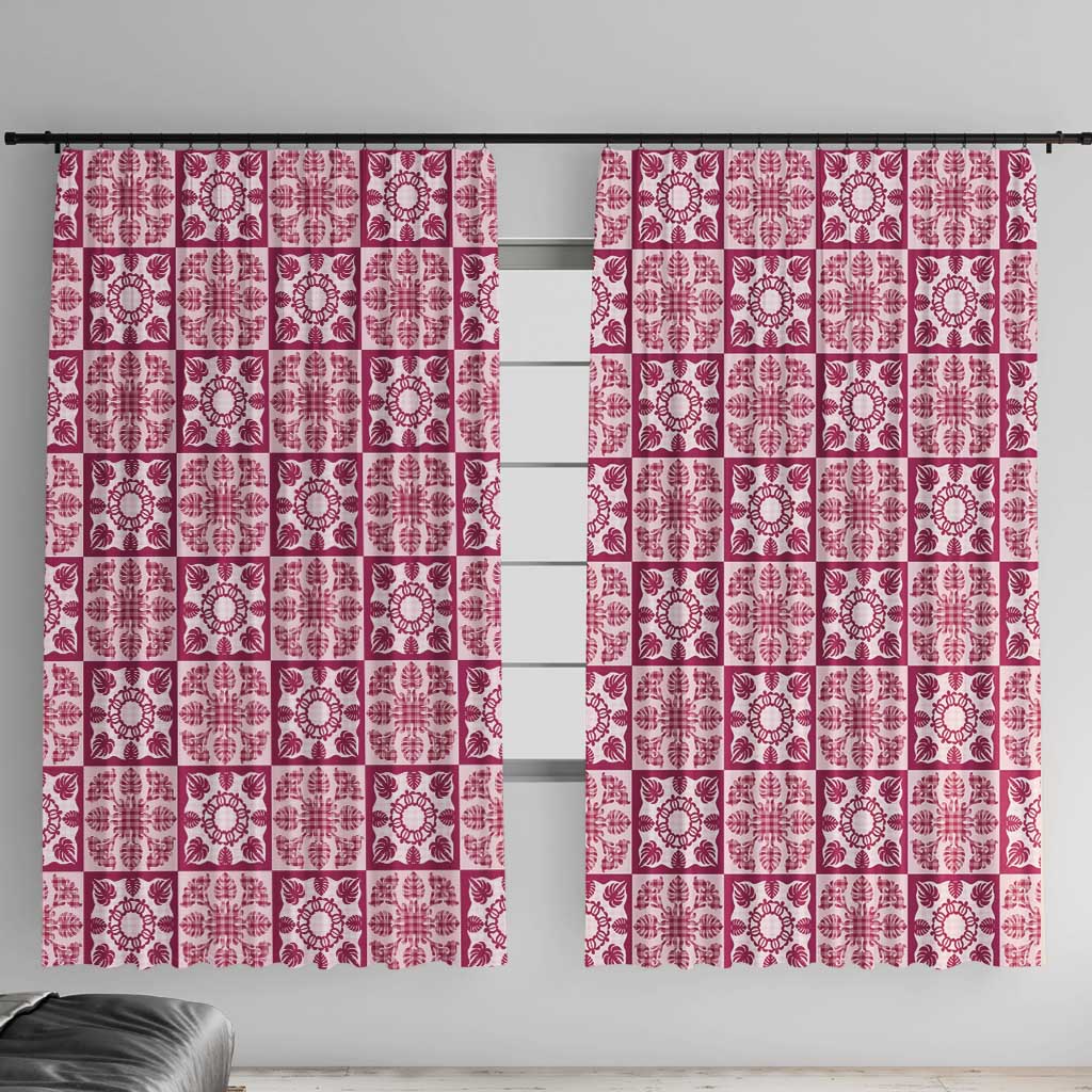 Akala Palaka Quilt Hawaii Window Curtain Hawaiian Tropical Monstera Sea Turtle LT14 With Hooks Pink - Polynesian Pride