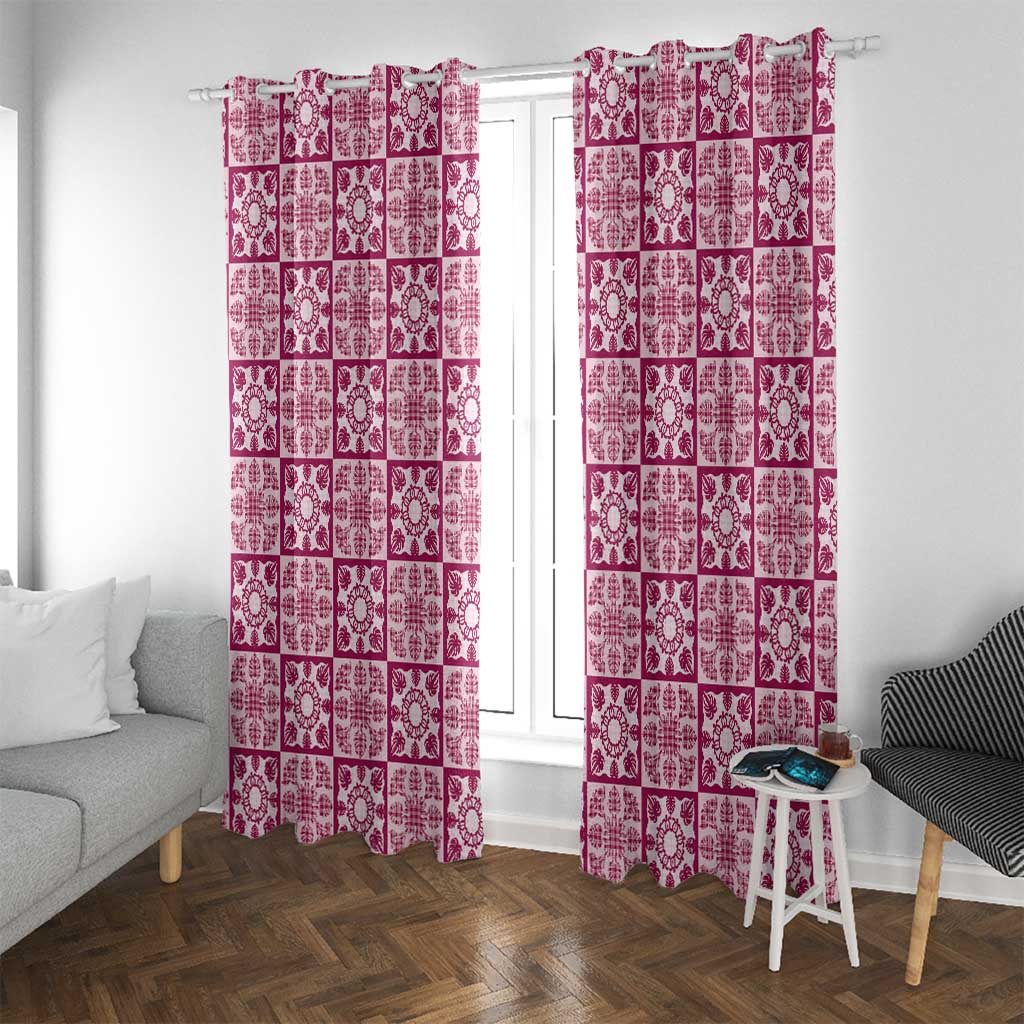 Akala Palaka Quilt Hawaii Window Curtain Hawaiian Tropical Monstera Sea Turtle LT14 With Grommets Pink - Polynesian Pride