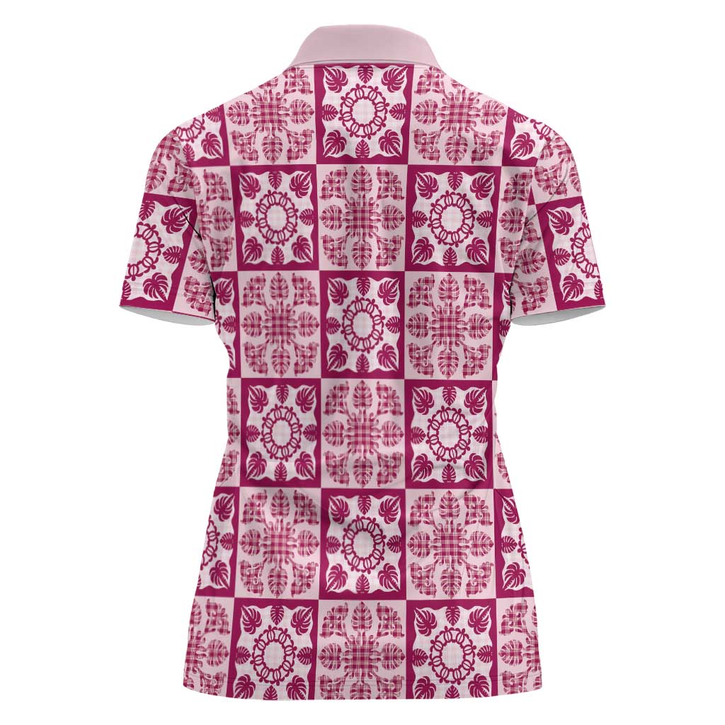 Akala Palaka Quilt Hawaii Women Polo Shirt Hawaiian Tropical Monstera Sea Turtle LT14 - Polynesian Pride