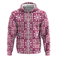 Akala Palaka Quilt Hawaii Zip Hoodie Hawaiian Tropical Monstera Sea Turtle LT14 Zip Hoodie Pink - Polynesian Pride