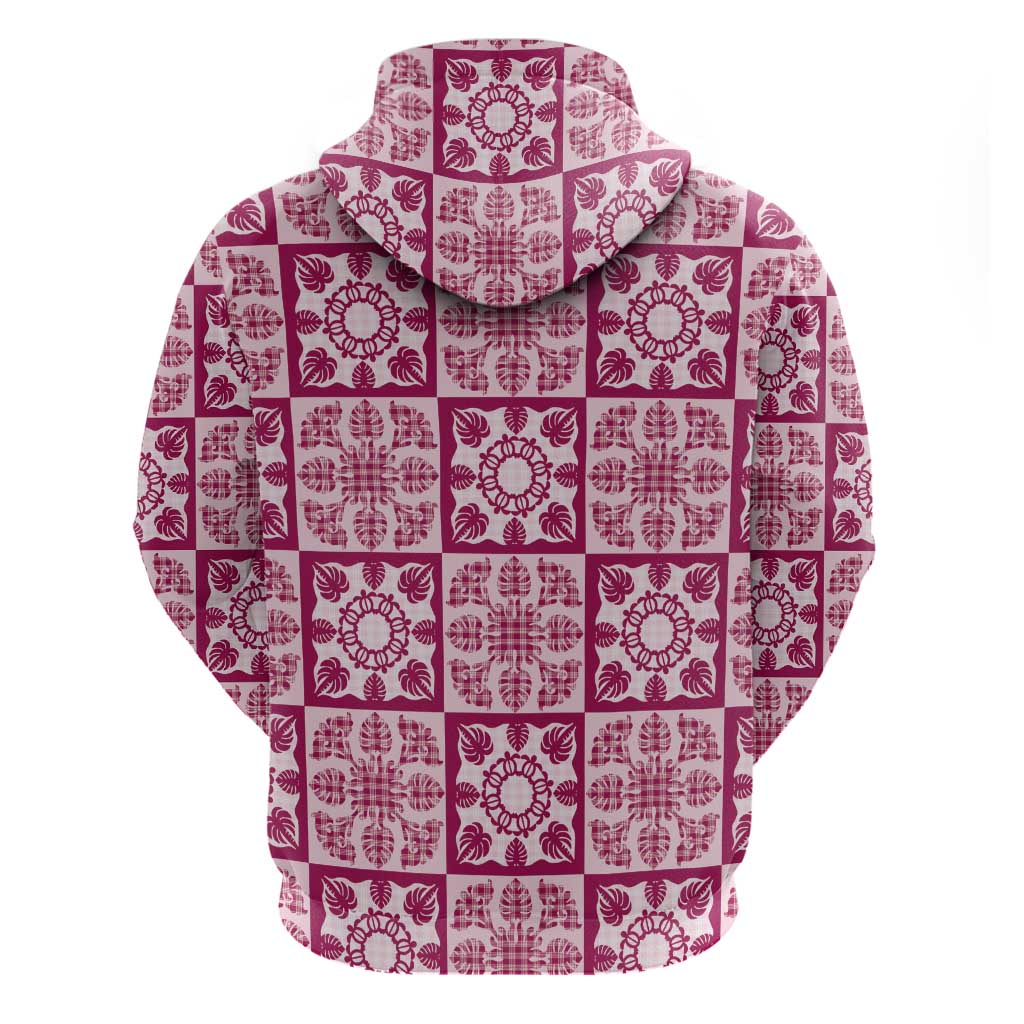 Akala Palaka Quilt Hawaii Zip Hoodie Hawaiian Tropical Monstera Sea Turtle LT14 - Polynesian Pride
