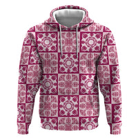 Akala Palaka Quilt Hawaii Zip Hoodie Hawaiian Tropical Monstera Sea Turtle LT14 Pullover Hoodie Pink - Polynesian Pride