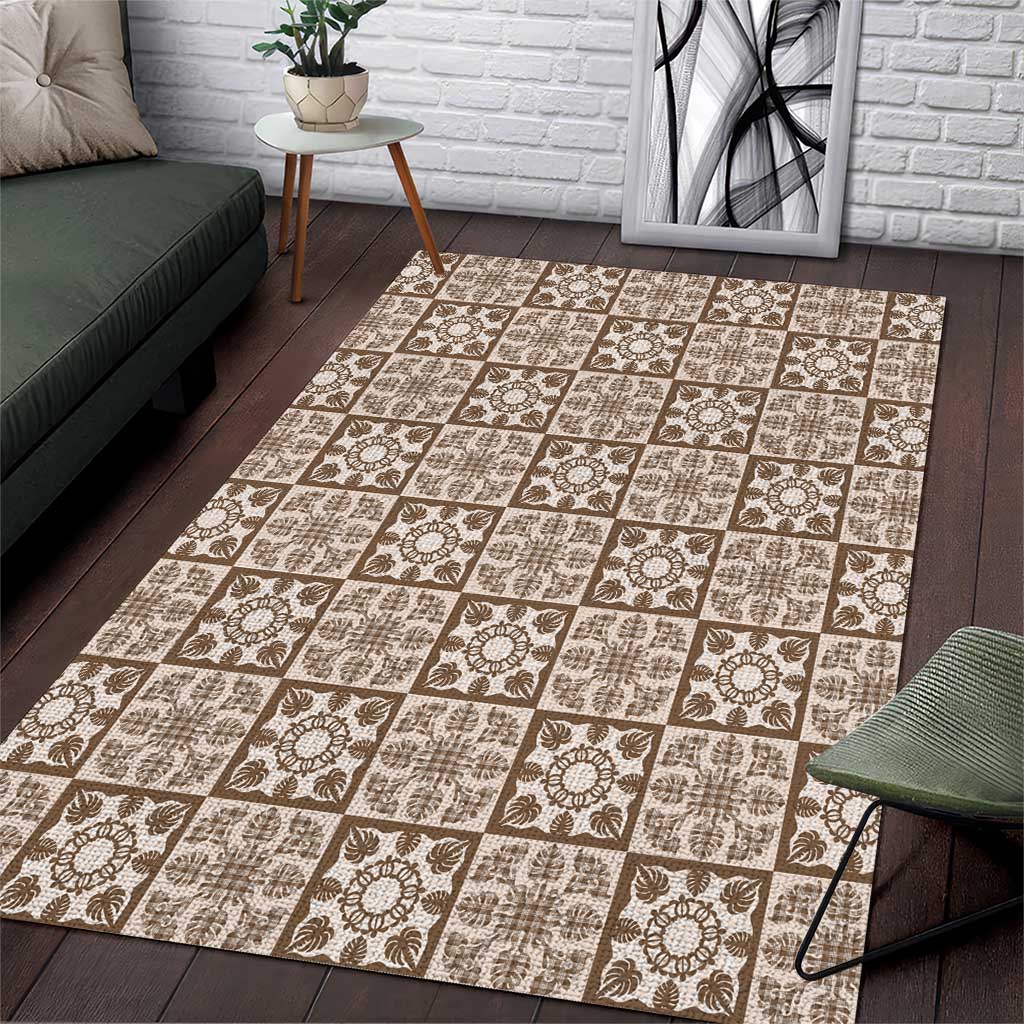 Beige Palaka Quilt Hawaii Area Rug Hawaiian Tropical Monstera Sea Turtle LT14 Beige - Polynesian Pride