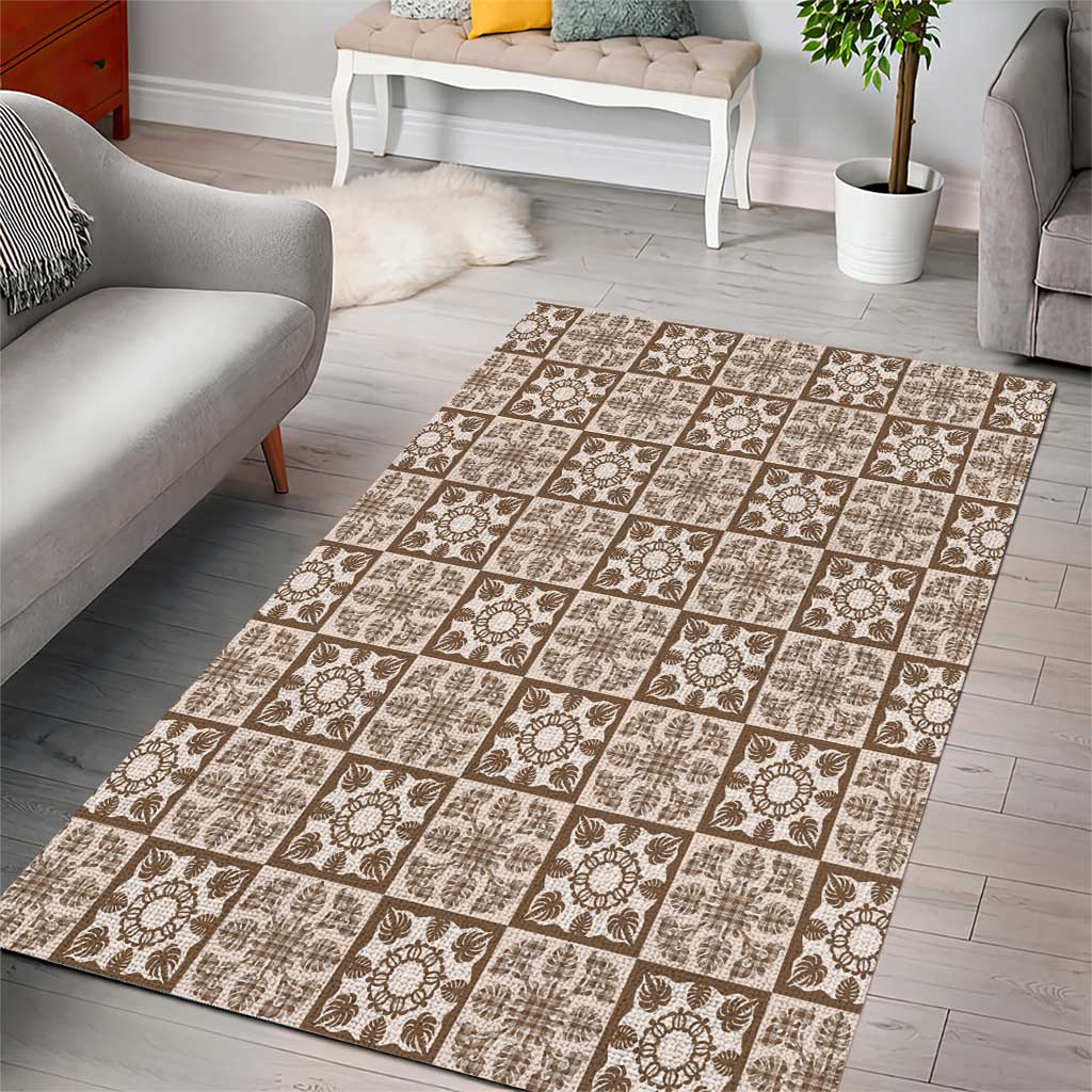 Beige Palaka Quilt Hawaii Area Rug Hawaiian Tropical Monstera Sea Turtle LT14 - Polynesian Pride