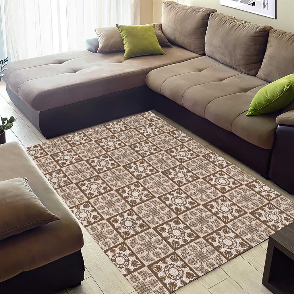 Beige Palaka Quilt Hawaii Area Rug Hawaiian Tropical Monstera Sea Turtle LT14 - Polynesian Pride
