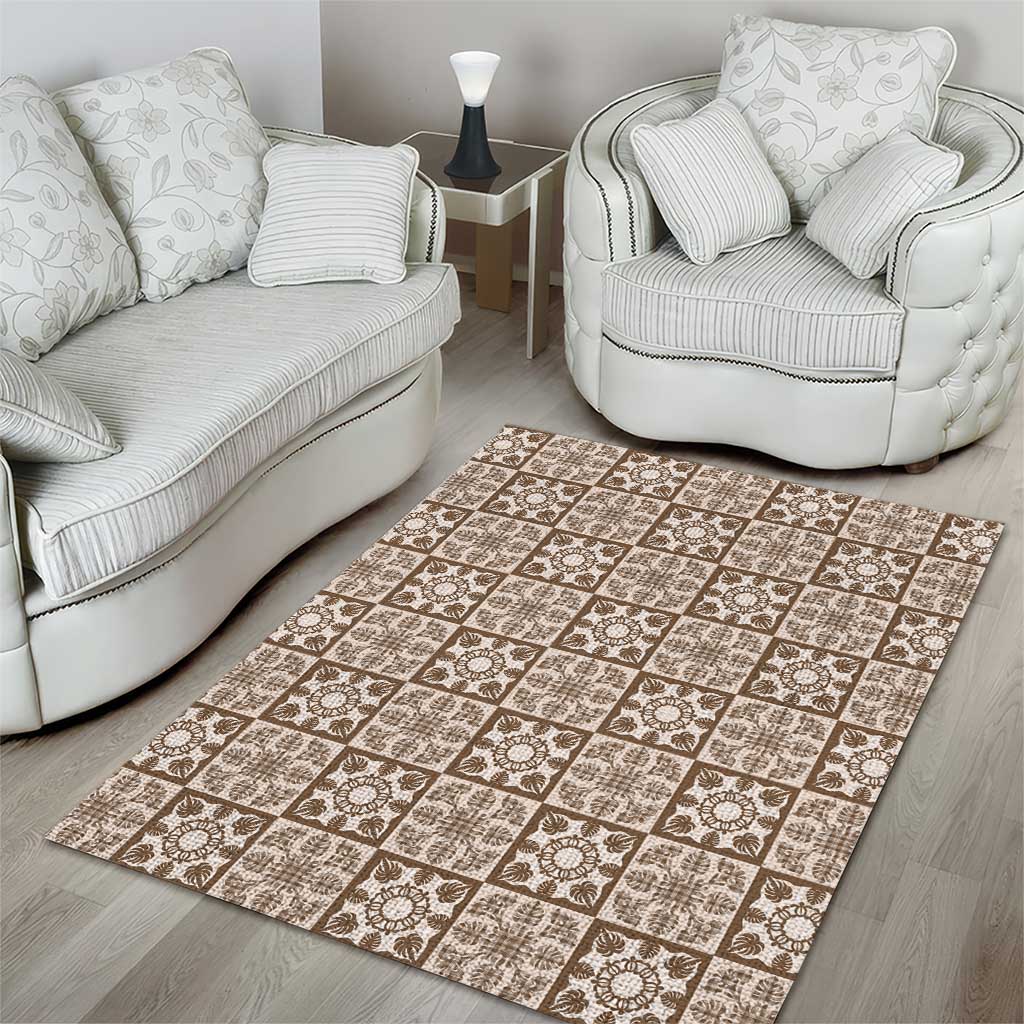 Beige Palaka Quilt Hawaii Area Rug Hawaiian Tropical Monstera Sea Turtle LT14 - Polynesian Pride