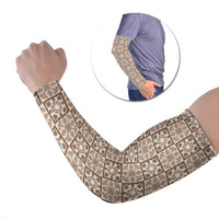 Beige Palaka Quilt Hawaii Arm Sleeves Hawaiian Tropical Monstera Sea Turtle LT14 Set of 2 Beige - Polynesian Pride