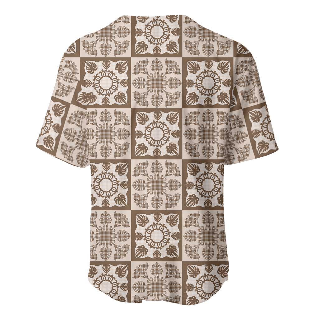 Beige Palaka Quilt Hawaii Baseball Jersey Hawaiian Tropical Monstera Sea Turtle LT14 - Polynesian Pride