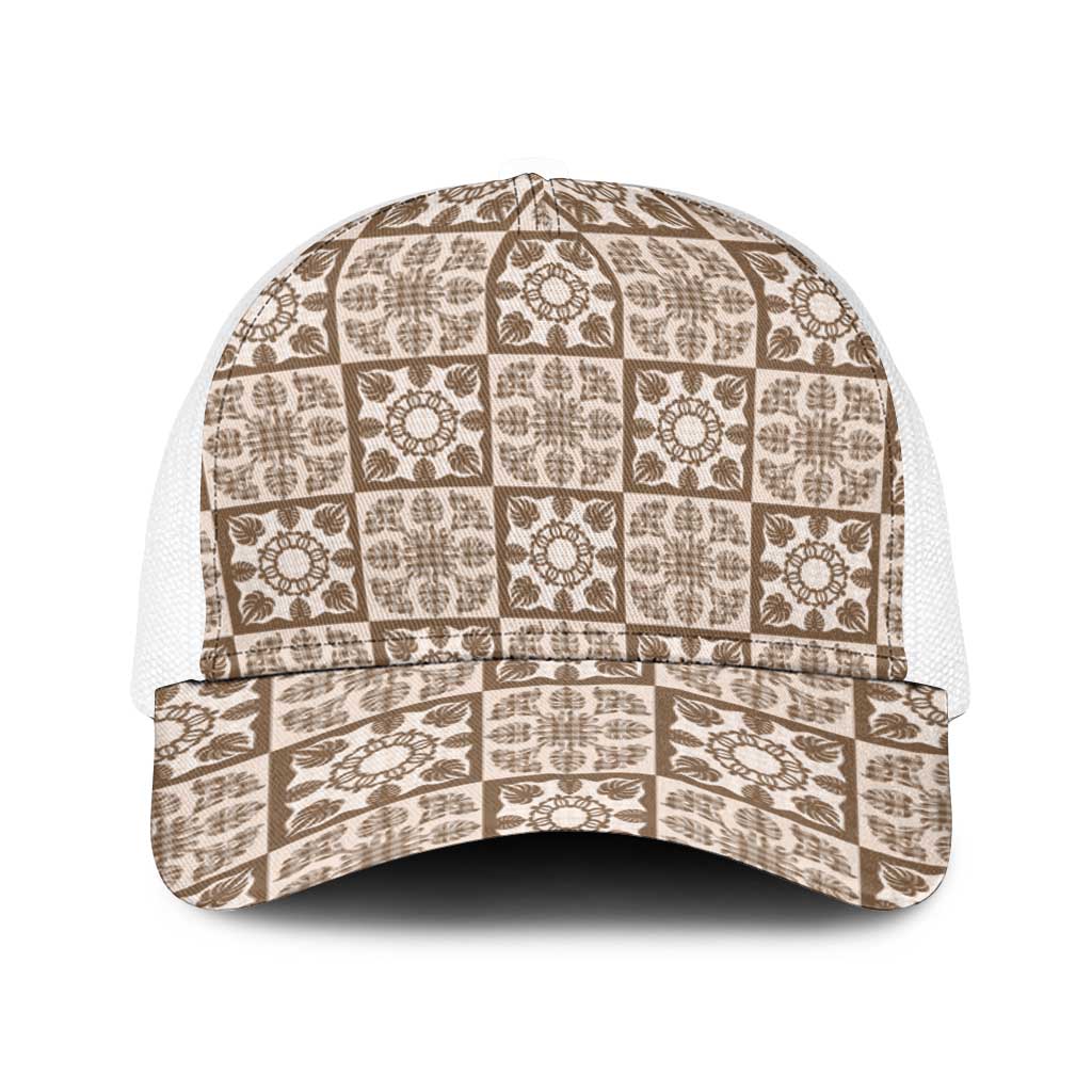 Beige Palaka Quilt Hawaii Baseball Net Cap Hawaiian Tropical Monstera Sea Turtle LT14 One Size White Beige - Polynesian Pride