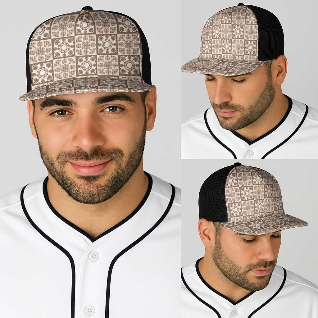 Beige Palaka Quilt Hawaii Baseball Net Cap Hawaiian Tropical Monstera Sea Turtle LT14 - Polynesian Pride