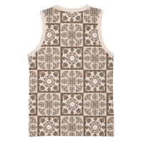 Beige Palaka Quilt Hawaii Basketball Jersey Hawaiian Tropical Monstera Sea Turtle LT14 - Polynesian Pride