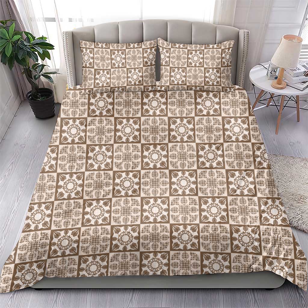 Beige Palaka Quilt Hawaii Bedding Set Hawaiian Tropical Monstera Sea Turtle LT14 - Polynesian Pride