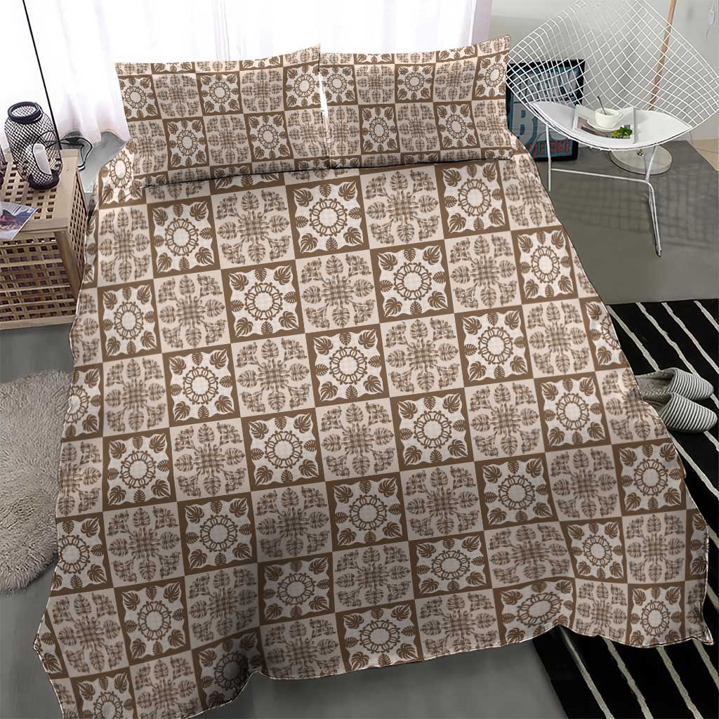 Beige Palaka Quilt Hawaii Bedding Set Hawaiian Tropical Monstera Sea Turtle LT14 - Polynesian Pride