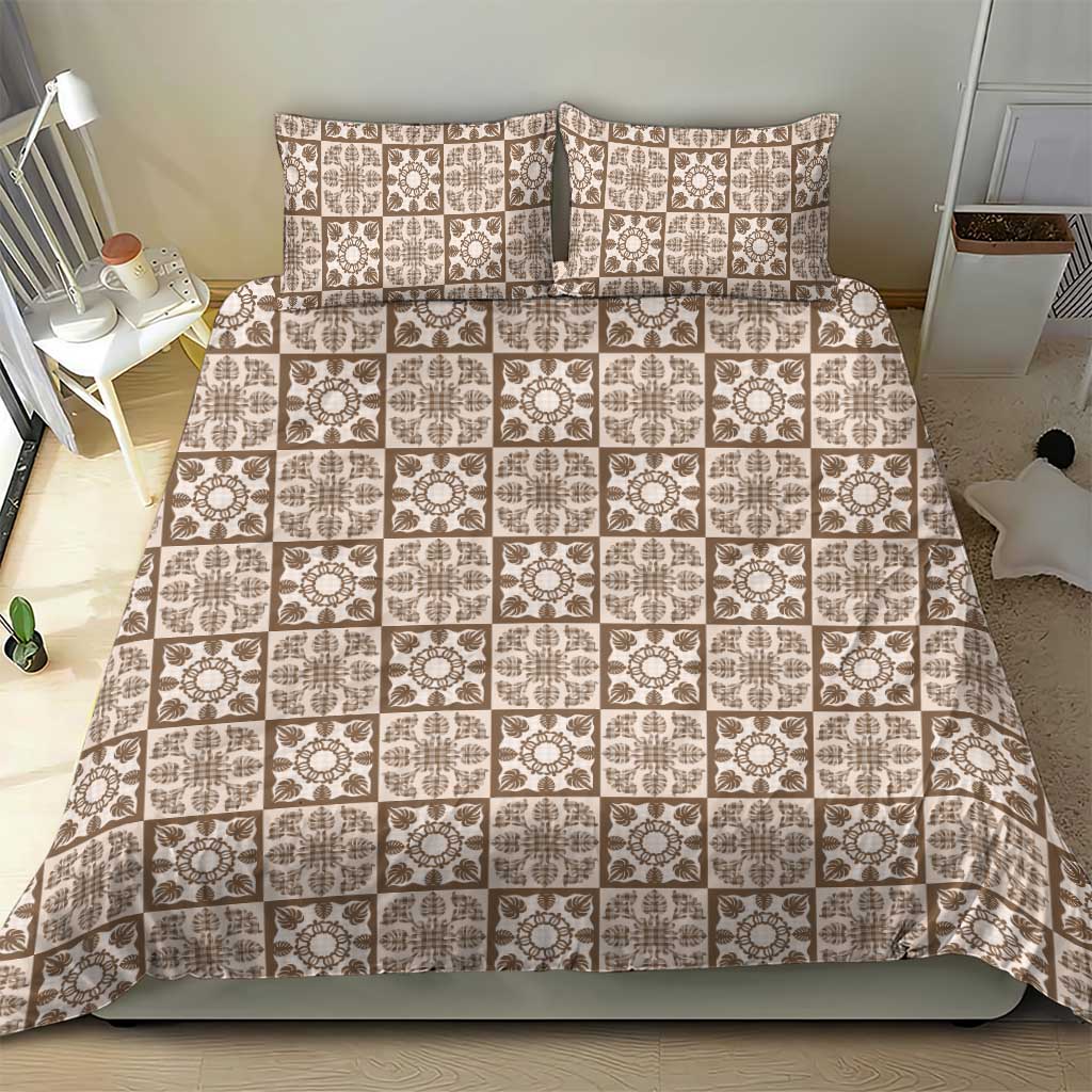 Beige Palaka Quilt Hawaii Bedding Set Hawaiian Tropical Monstera Sea Turtle LT14 - Polynesian Pride