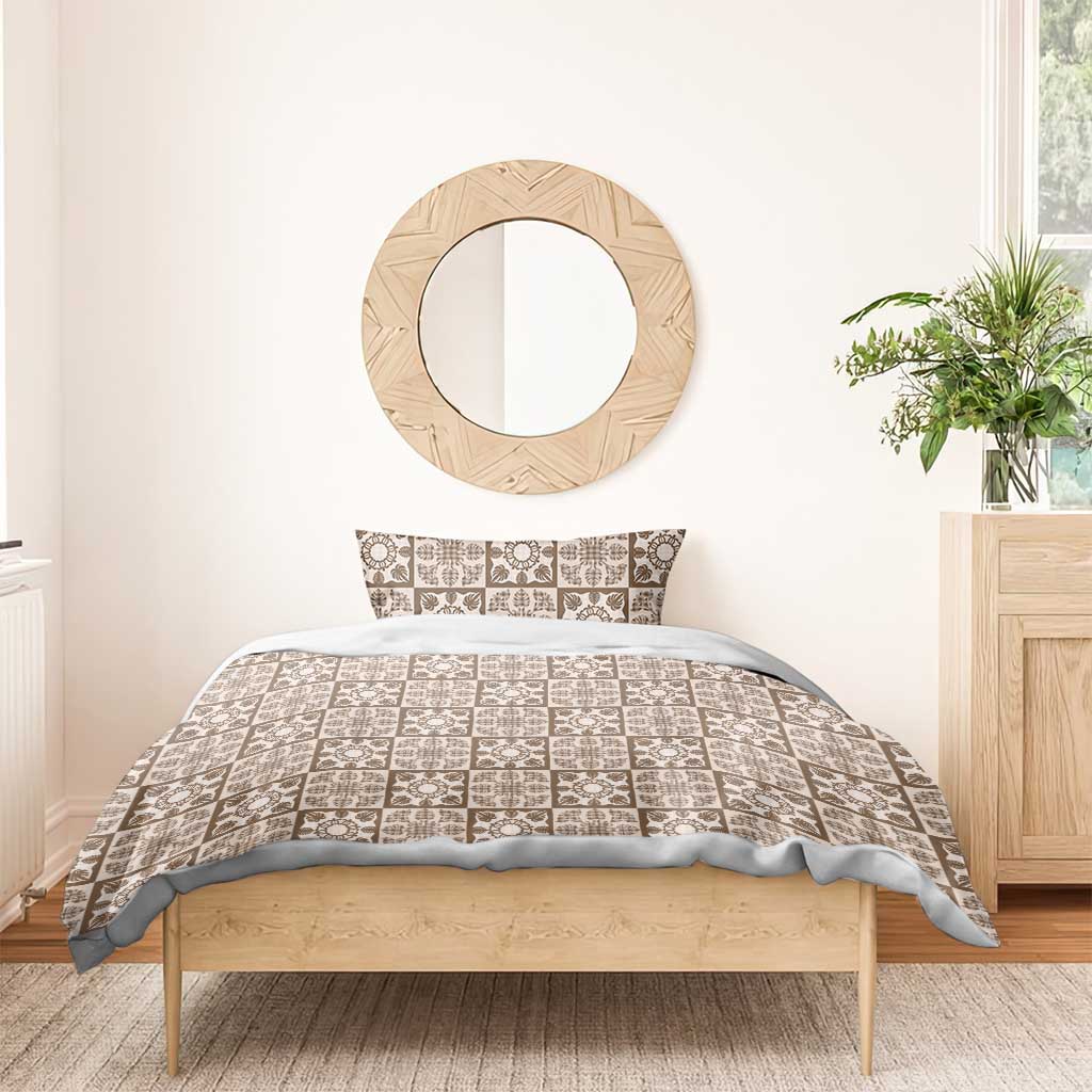 Beige Palaka Quilt Hawaii Bedding Set Hawaiian Tropical Monstera Sea Turtle LT14 - Polynesian Pride