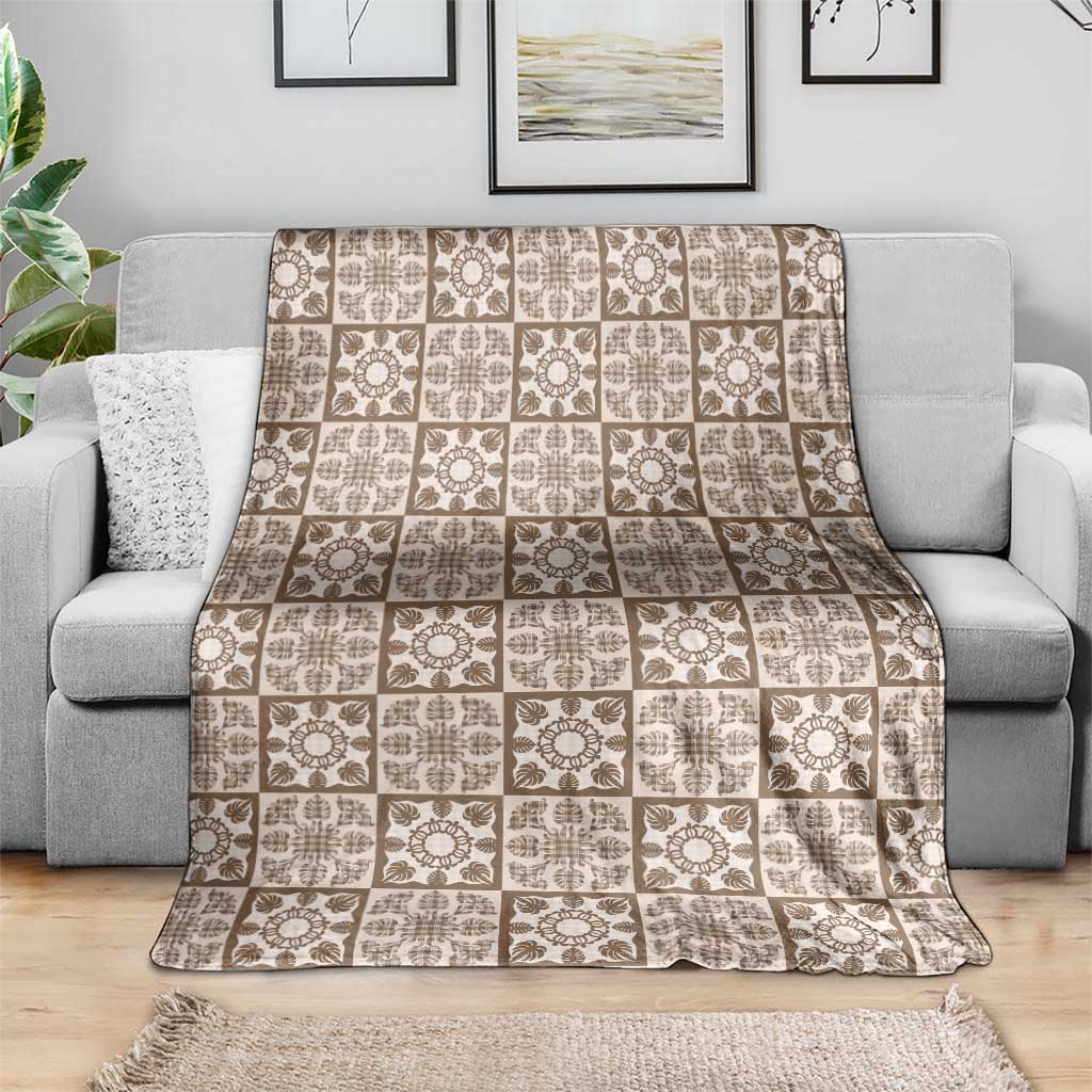 Beige Palaka Quilt Hawaii Blanket Hawaiian Tropical Monstera Sea Turtle LT14 - Polynesian Pride