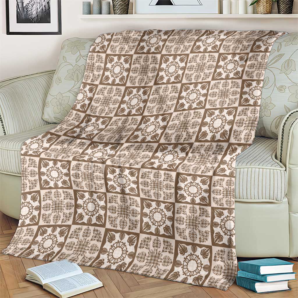 Beige Palaka Quilt Hawaii Blanket Hawaiian Tropical Monstera Sea Turtle LT14 - Polynesian Pride