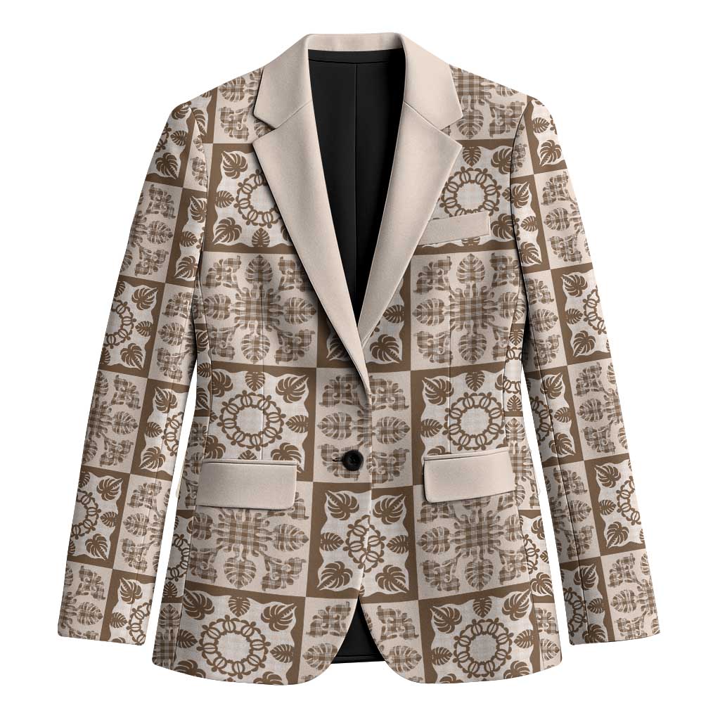 Beige Palaka Quilt Hawaii Blazer Hawaiian Tropical Monstera Sea Turtle LT14 Unisex Beige - Polynesian Pride
