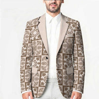 Beige Palaka Quilt Hawaii Blazer Hawaiian Tropical Monstera Sea Turtle LT14 - Polynesian Pride