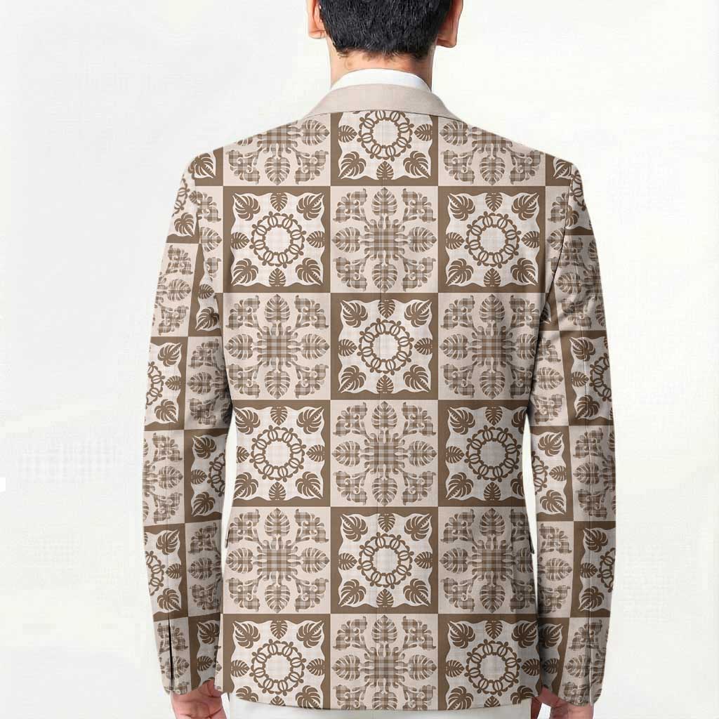 Beige Palaka Quilt Hawaii Blazer Hawaiian Tropical Monstera Sea Turtle LT14 - Polynesian Pride