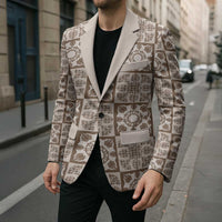 Beige Palaka Quilt Hawaii Blazer Hawaiian Tropical Monstera Sea Turtle LT14 - Polynesian Pride