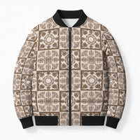 Beige Palaka Quilt Hawaii Bomber Puffer Jacket Hawaiian Tropical Monstera Sea Turtle LT14 Unisex Beige - Polynesian Pride