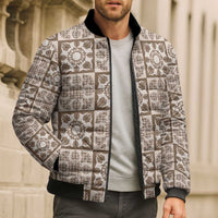 Beige Palaka Quilt Hawaii Bomber Puffer Jacket Hawaiian Tropical Monstera Sea Turtle LT14 - Polynesian Pride