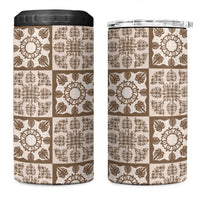 Beige Palaka Quilt Hawaii 4 in 1 Can Cooler Tumbler Hawaiian Tropical Monstera Sea Turtle