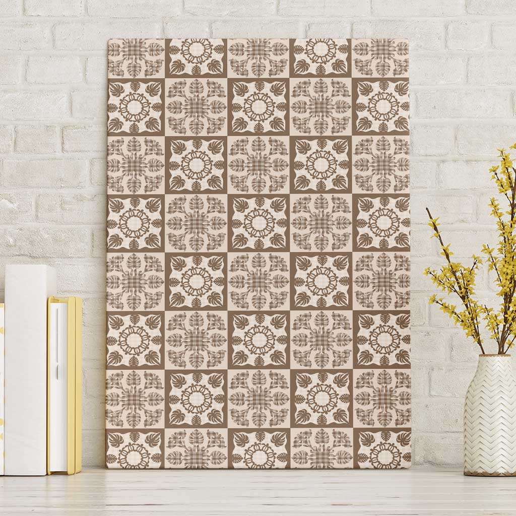 Beige Palaka Quilt Hawaii Canvas Wall Art Hawaiian Tropical Monstera Sea Turtle LT14 Without Frame Beige - Polynesian Pride