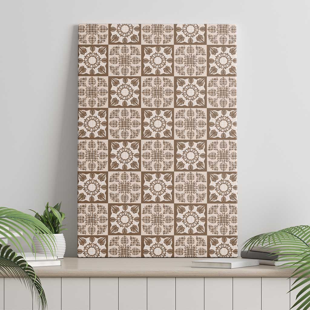 Beige Palaka Quilt Hawaii Canvas Wall Art Hawaiian Tropical Monstera Sea Turtle LT14 - Polynesian Pride