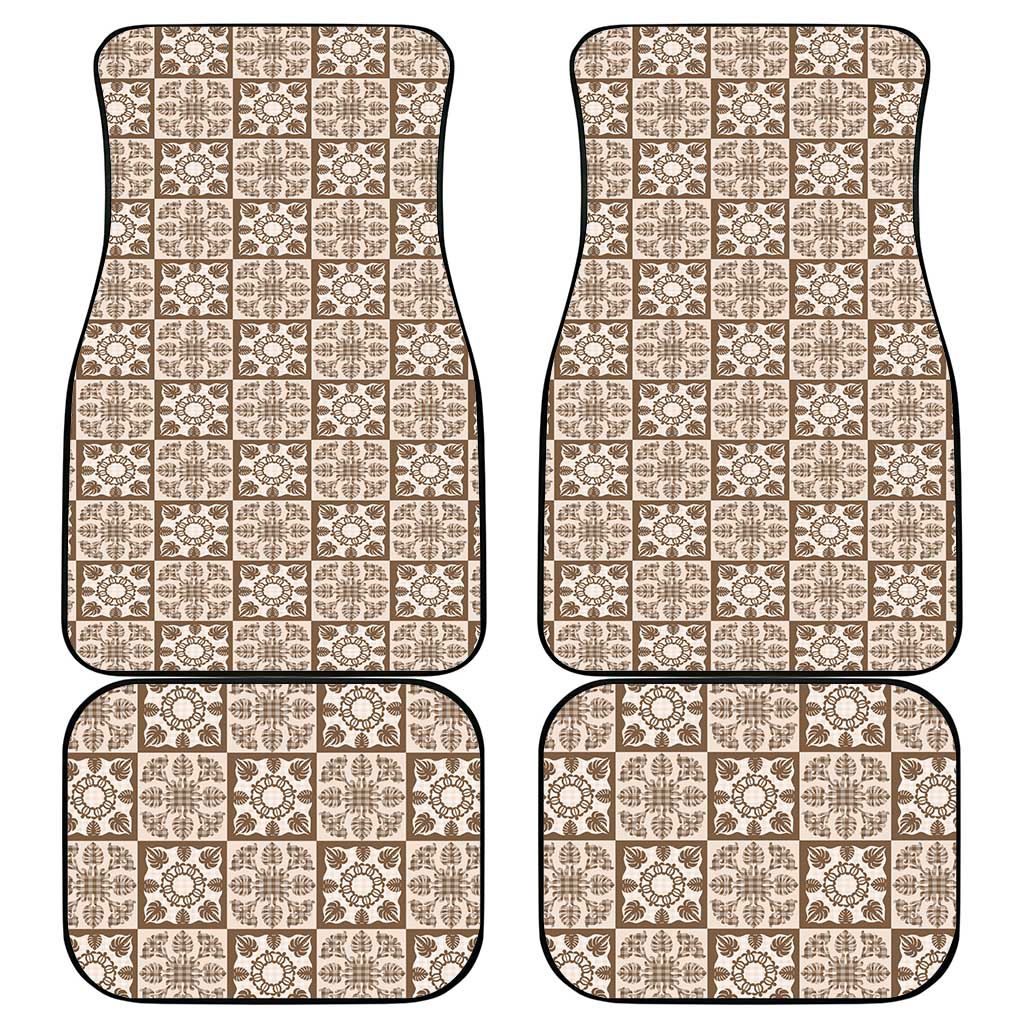 Beige Palaka Quilt Hawaii Car Mats Hawaiian Tropical Monstera Sea Turtle LT14 - Polynesian Pride