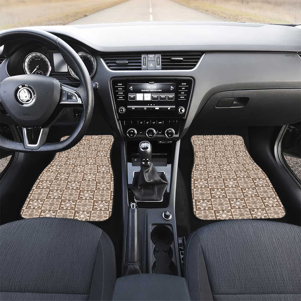 Beige Palaka Quilt Hawaii Car Mats Hawaiian Tropical Monstera Sea Turtle LT14 Set 2pcs - Front Beige - Polynesian Pride