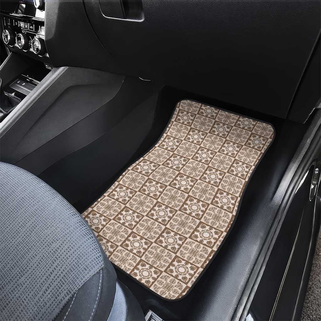 Beige Palaka Quilt Hawaii Car Mats Hawaiian Tropical Monstera Sea Turtle LT14 - Polynesian Pride