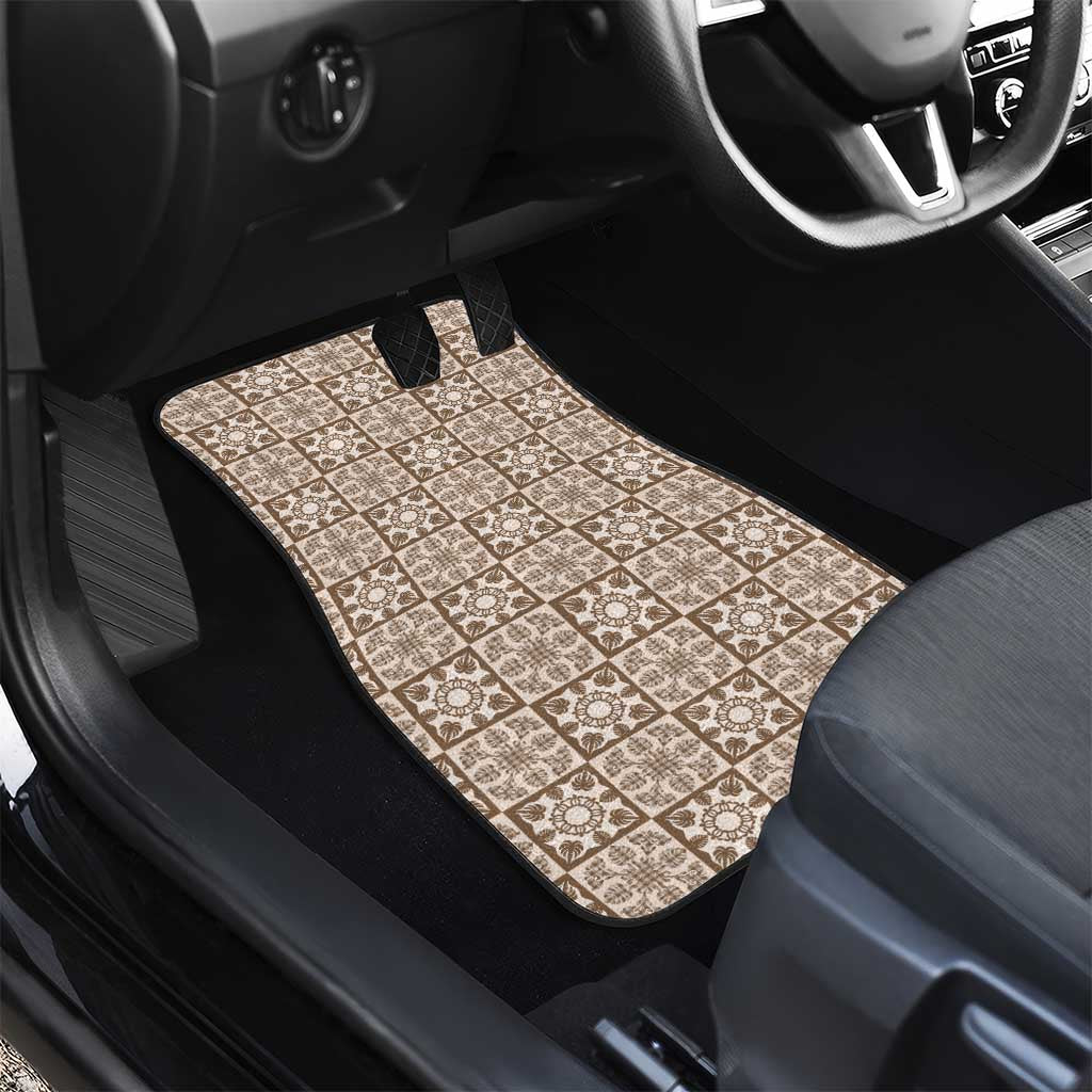 Beige Palaka Quilt Hawaii Car Mats Hawaiian Tropical Monstera Sea Turtle LT14 - Polynesian Pride