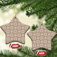 Beige Palaka Quilt Hawaii Ceramic Ornament Hawaiian Tropical Monstera Sea Turtle LT14 Star Beige - Polynesian Pride