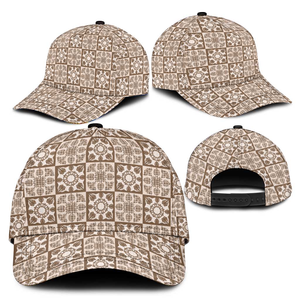 Beige Palaka Quilt Hawaii Classic Cap Hawaiian Tropical Monstera Sea Turtle LT14 - Polynesian Pride