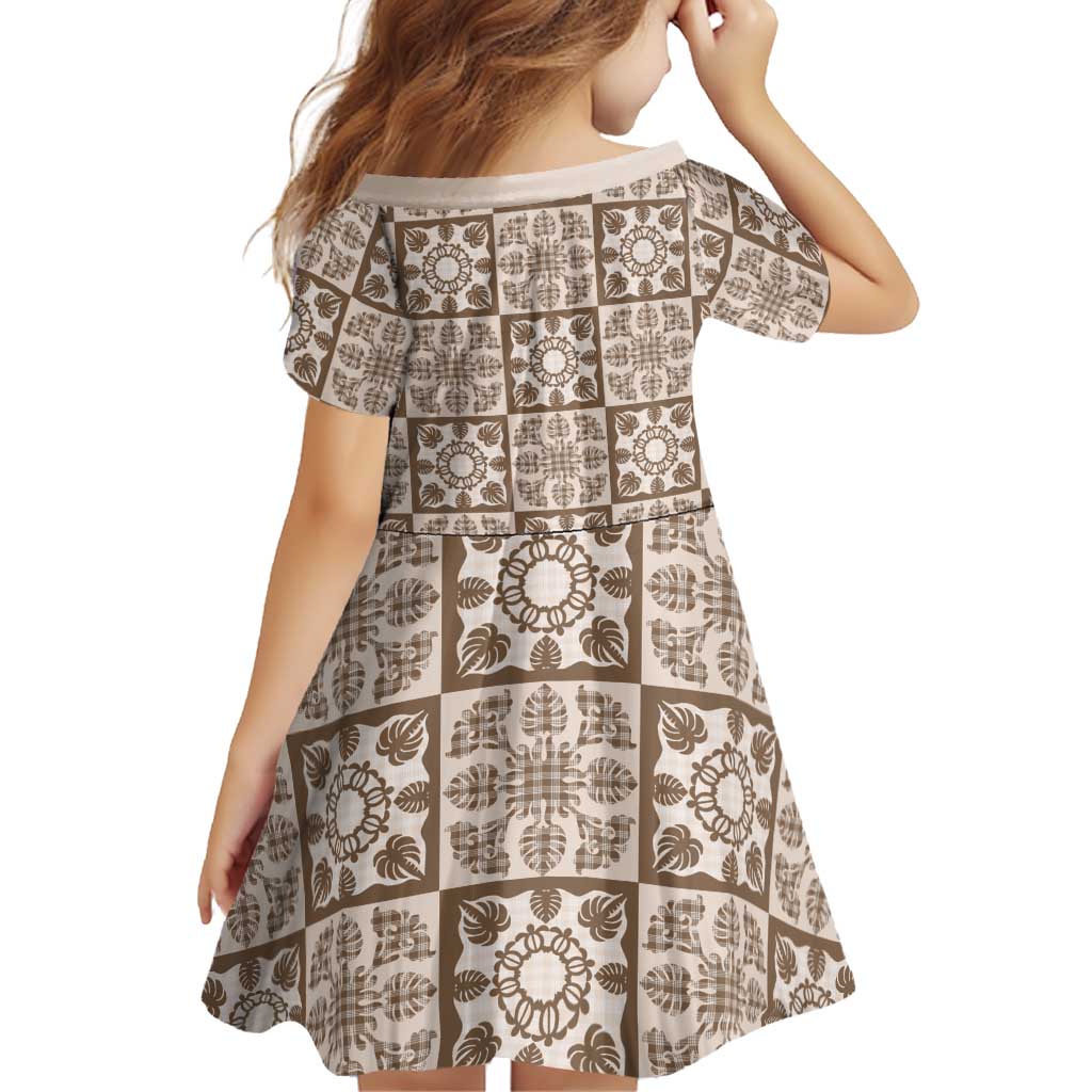 Beige Palaka Quilt Hawaii Family Matching Off The Shoulder Long Sleeve Dress and Hawaiian Shirt Hawaiian Tropical Monstera Sea Turtle