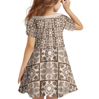 Beige Palaka Quilt Hawaii Family Matching Off The Shoulder Long Sleeve Dress and Hawaiian Shirt Hawaiian Tropical Monstera Sea Turtle