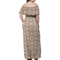 Beige Palaka Quilt Hawaii Family Matching Off Shoulder Maxi Dress and Hawaiian Shirt Hawaiian Tropical Monstera Sea Turtle